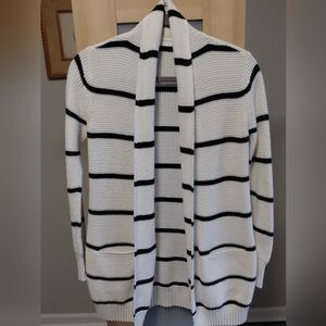 Women's White Blue Athleta Open Front Cotton Cardigan Sweater Comfy Active